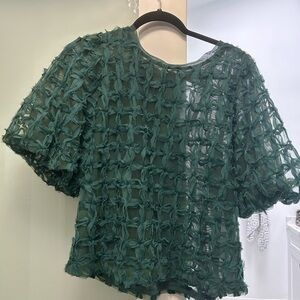 Anthropologie Sarah Hann Karla 3D Textured Puff Sleeve Top Green XL
